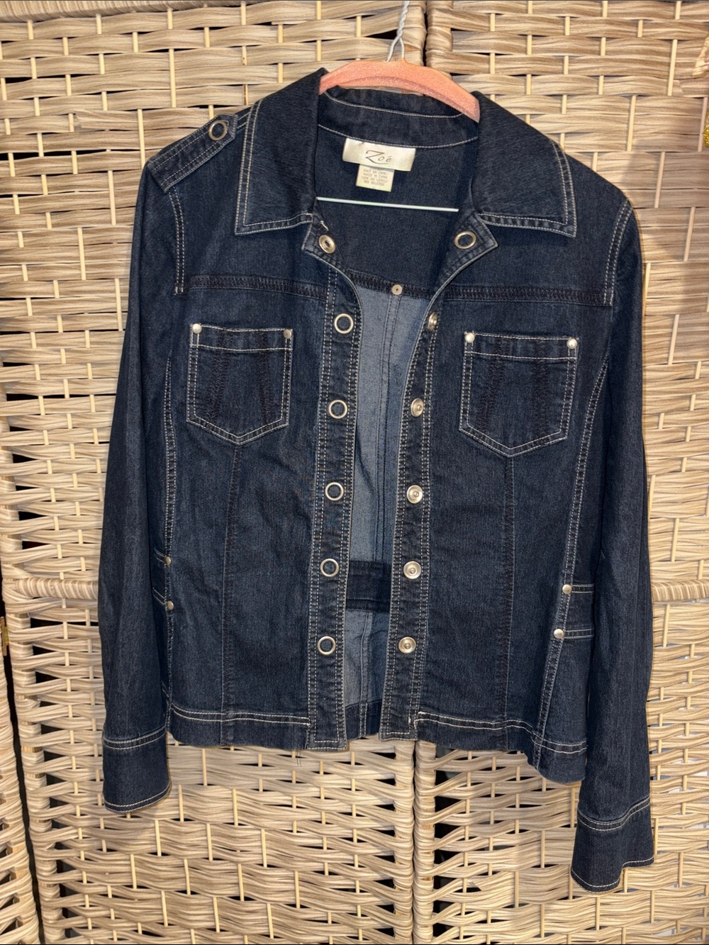 Vintage Zoe Dark Indigo Denim Jacket with Contrast Stitching